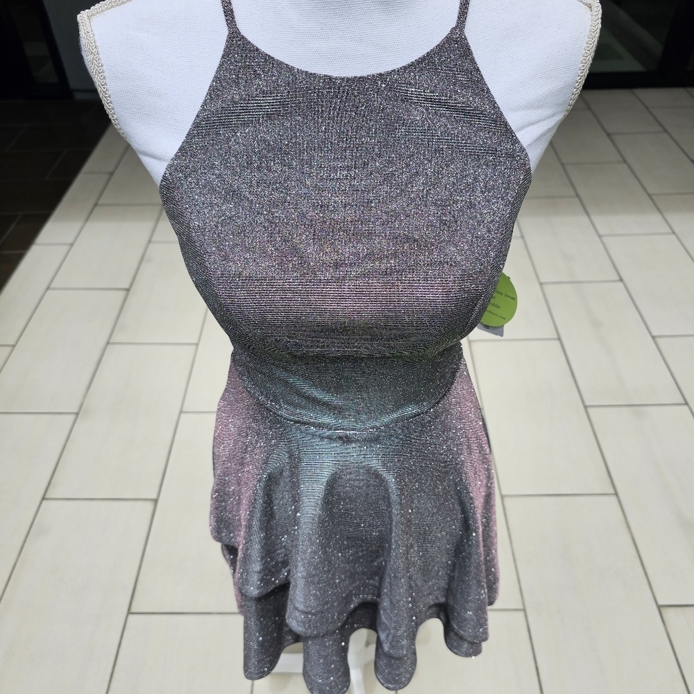 Speechless ✦ Shimmer Party Dress ✦ Silver-Purple Color Shift Fit & Flare Sz 3 - Picture 8 of 17